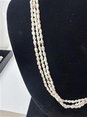 THREE STRAND FRESHWATER PEARLS BEAD NECKLACE WITH 14K YELLOW GOLD BEADS & CLASP